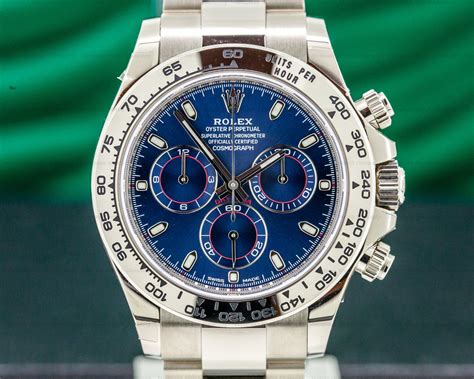 rolex daytona blue face white gold